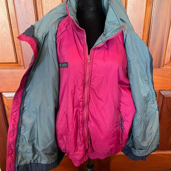 Columbia Mens L Powder Keg 3 in 1 Navy Blue Green Purple Lined Jacket Coat - Picture 6 of 16